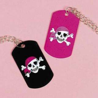 12 Pirate Skull Dog Tag Necklace s Girl Party Favors  