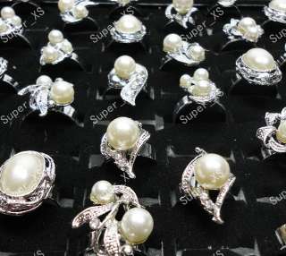 wholesale jewelry lots 30pcs Pearl rhinestone silver plated rings free 