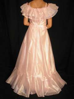   PINK ROMANTIC VICTORIAN VTG 70s SHEER RUFFLE PROM GOWN DRESS  