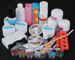 Full Acrylic Powder Glitter Liquid Nail Art Kit UV gel primer Tools 