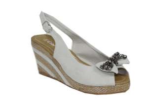   wedge off white stylish beaded bow on front of open toe slingback