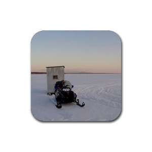  Ice Fishing Shack Rubber Square Coaster set (4 pack) Great 