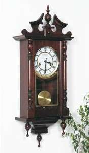 Antique Style 30 Crafted Wood & Glass Chiming Wall Clock Adjustable 