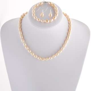 9mm Freshwater Cultured Potato Pearls Necklace, Bracelet & Earring 