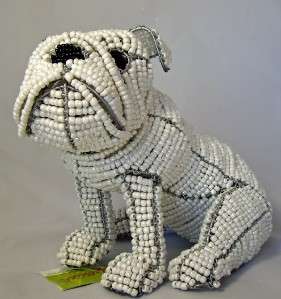 Bulldog White Wire + Glass Beaded Dog Sculpture Beadworx New  