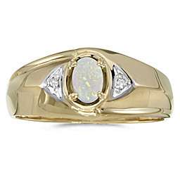Mens Opal and Diamond Ring 10K Yellow or White Gold  