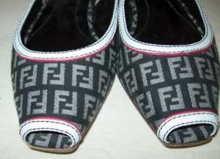 FENDI Zucca Black & White Flat Slingback Shoes Sz 39.5/9  