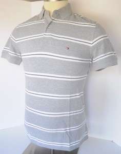   Men TOMMY HILFIGER Gray / Black / White Flag Logo Polo Shirt M  