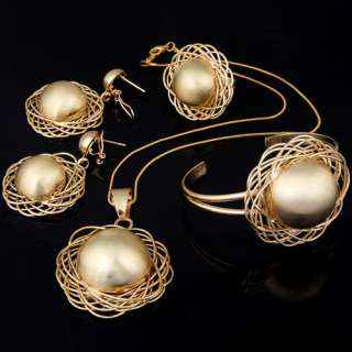 Gold Plated Net Pendant Necklace Cuff Bracelet Earring Ringent Ring 