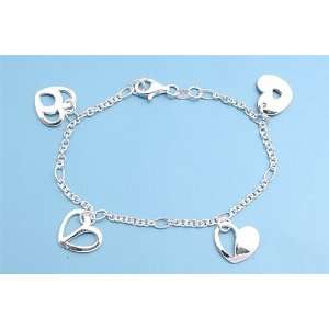   Sterling Silver Free Form Shape Heart Italian Charms Bracelet Jewelry