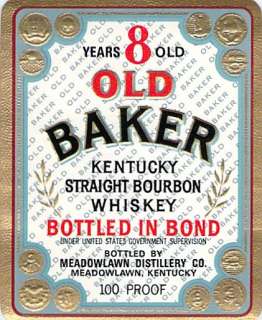 Old Baker Vintage Bourbon Whiskey Meadowlawn, Kentucky  