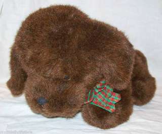 Cuddle Wit Plush Dark Brown Dog with Big Head and Plaid Holiday Bow 