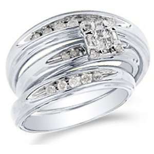 His & Hers Trio 3 Three Ring Matching Engagement Wedding Ring Band Set 
