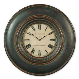 UT06724   Distressed Black Wood Frame Wall Clock with Aged Ivory 