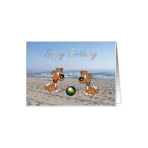  2 beach ball puppies kids Birthday card Card Toys & Games