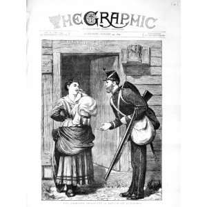  1872 Soldier Departure Aldershot Mother Baby War Print 