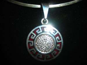 Silver Red Mayan Calender Pendant 925 Mexico P17 T2  