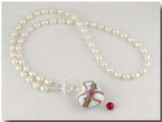 Murano Glass Sterling Silver Pearl Lariat Necklace n947  