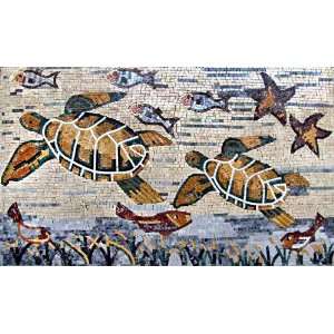   28x48 Sea Turtles Marble Mosaic Pool Floor Wall Art
