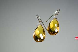 Solid 14k / 18k Champagne Color Citrine Jumbo Teardrop Designer 