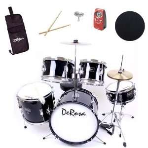  DeRosa 5 Piece 16 Inch Junior Drum Set Bundle with Rhythm 