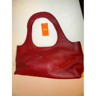 Designer Handbag Purse latico NJ USA LEATHER Dark Red Weaved look 