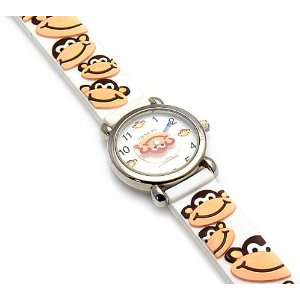   Monkey Theme White Rubber Childrens Watch With Second Hand Jewelry