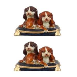  Animal Pattern Two Dogs on Pillow Colored Hand Painted Statue 