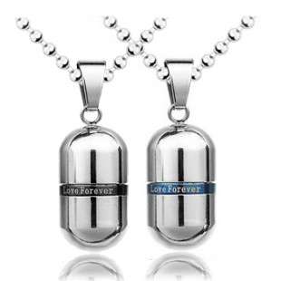 Pill Titanium Steel Lover Couples Necklace Pendants  