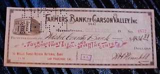1921   Farmers Bank   Carson Valley   Check   Minden Nevada   Washoe 