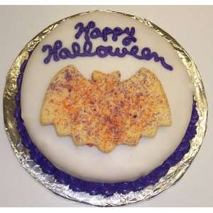 Chocolate Decorated Cake Single Layer 8 Round Topped with Bat Cookie 