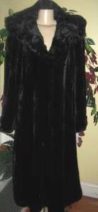 Jones New York womens winter faux mink fur hooded black long coat 