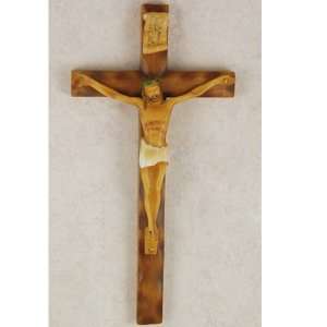  8 Brown Resin Wall Crucifix with Woodtone Corpus, Boxed 