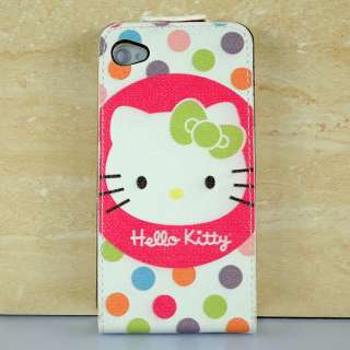 Cute Hello kitty Flip Flap Hard Leather Cover Case For iPhone 4 4G 4S 
