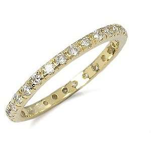     Sterling Silver Gold Plated Easy to Match CZ Wedding Band   Size 6