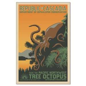  Tree Octopus WPA Style Animal Large Poster by  