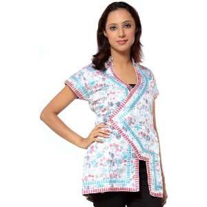 Beige Floral Brocaded Waistcoat from Sikkim with Gota Border   Art 