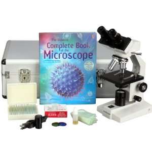 AmScope 40X 2000X Binocular Compound Microscope + Book, Case, Slides 