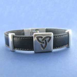  Pewter and Leather Trinity Knot Bracelet Jewelry