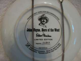 John Wayne Hero of the West Collector Plate Authentic Tanenbaum LE 