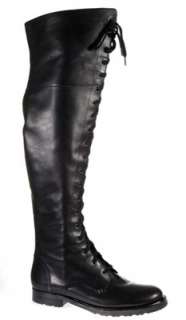   boldly laced over the knee boot is fashioned in rich waxy leather