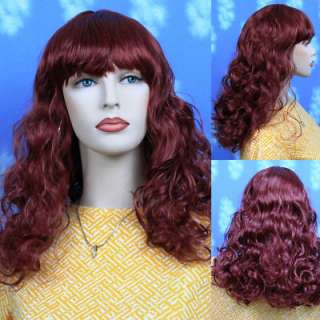 Great Seller  Long Wavy Dark Coper Red Wigs With Bangs Halloween D53 
