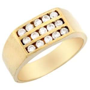  10k Gold 3 Row Channel Set CZ High Polished Mens Ring 