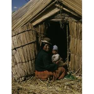 Uro Indian Woman and Baby, Lake Titicaca, Peru, South America Premium 