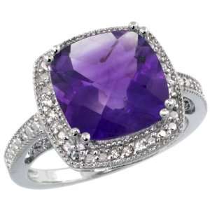 Sterling Silver Vintage Style Square Amethyst Stone Ring w/ 0.08 Carat 