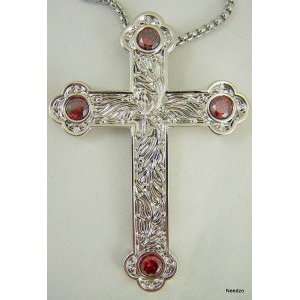  Holy Bishops Clergy Pectoral Silver Cross Ruby Stones Fie 