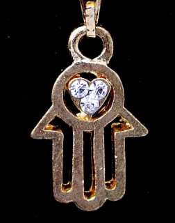 This necklace includes a hamsa amulet, an ancient symbol picturing an 