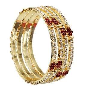  Gold  Plated Bangles with Red Stones and American Diamonds 