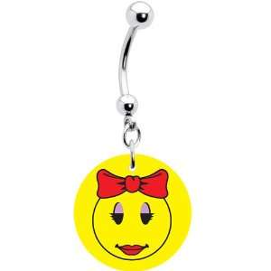  Red Ribbon Smiley Face Belly Ring Jewelry