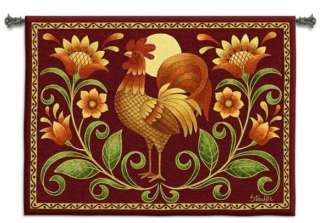   PROVINCIAL FOLK COUNTRY ROOSTER ART TAPESTRY WALL HANGING  